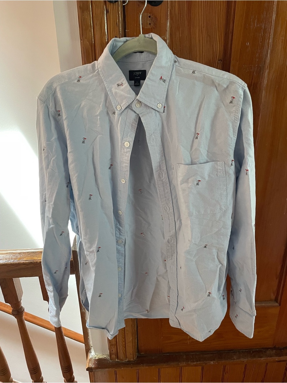 J. Crew Oxford fit Sz M Light Blue Embroidered Button-Down Shirt - Men's